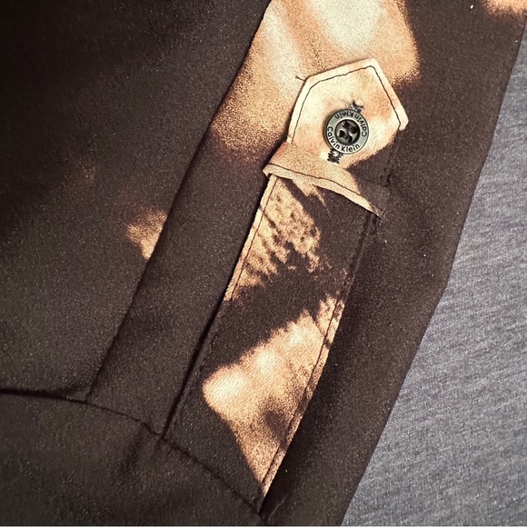 Calvin Klein Modern Graphic Top Blouse XL Multicolor Long Roll Tab Sleeve Black - Picture 8 of 14